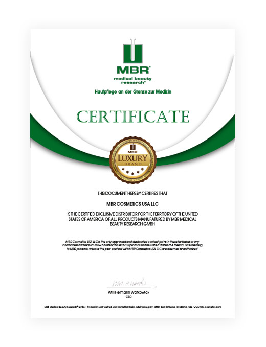 certificate for the exclusive distribution for MBR products in the territory of the united states of america